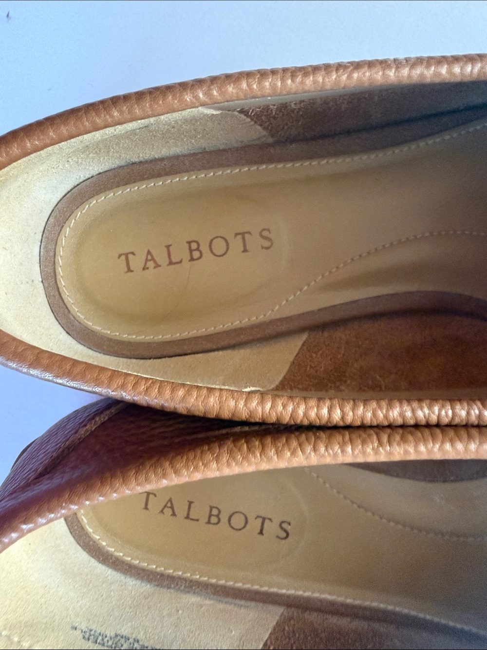Talbots Tan Leather Loafers with Striped Ribbon and Gold Buckle - Picture 6 of 6